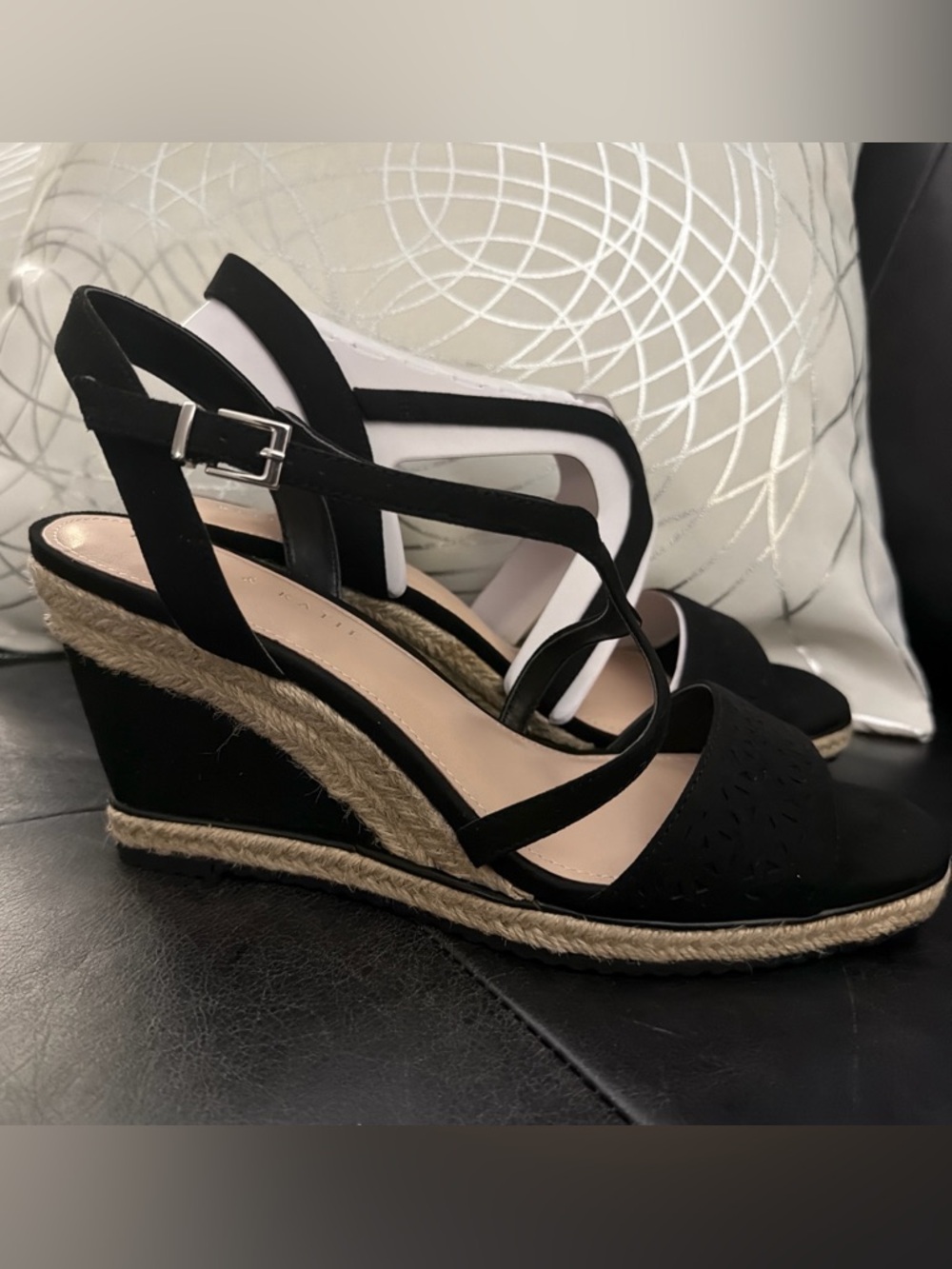 Kelly & Katie Black Espadrille Wedge Sandals